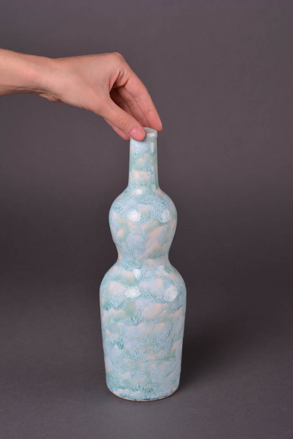 Посуда ручной работы глиняная бутылка голубая керамическая бутылка 700 мл фото 2