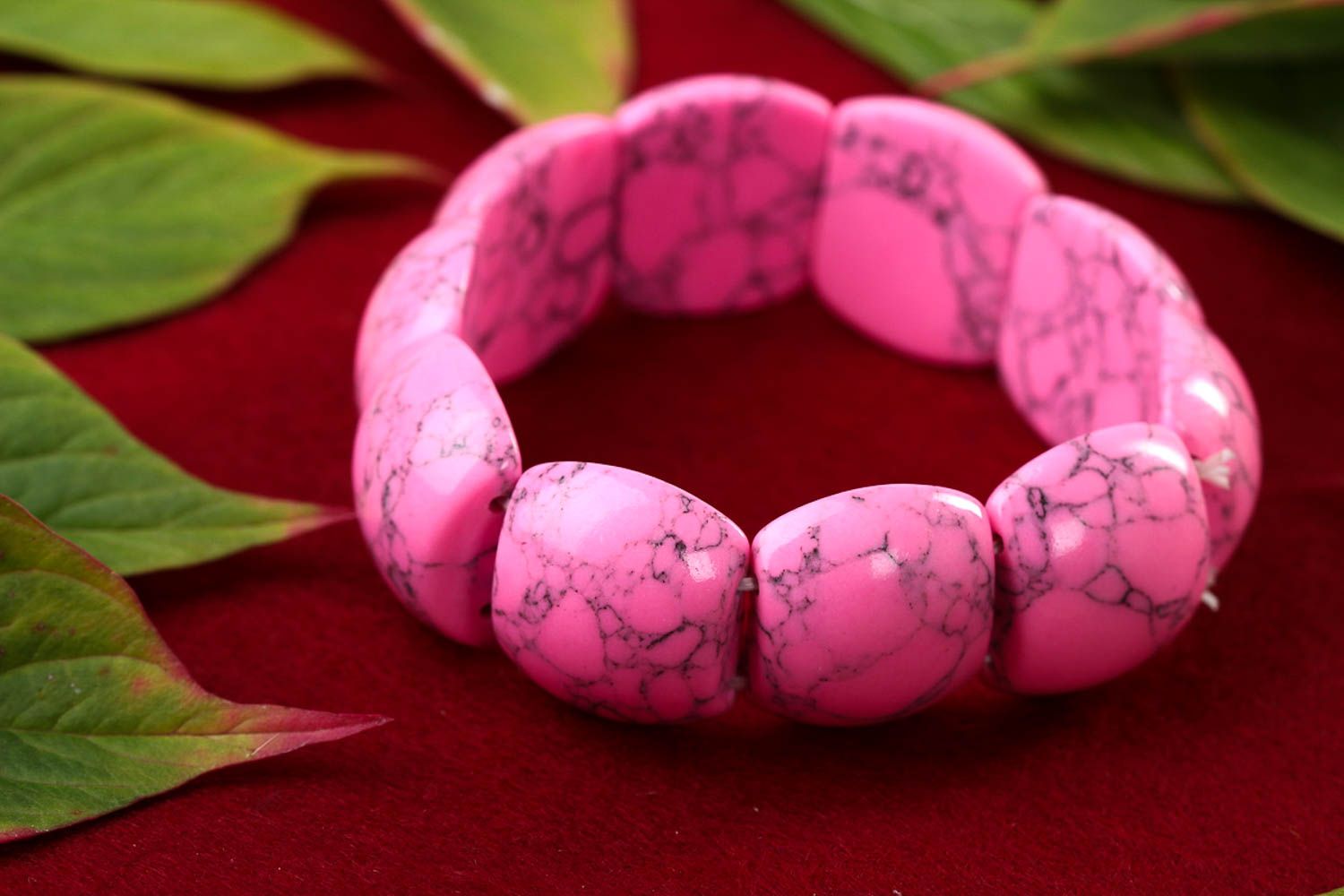 Браслет из бирюзы браслет ручной работы браслет с натуральным камнем розовый фото 1