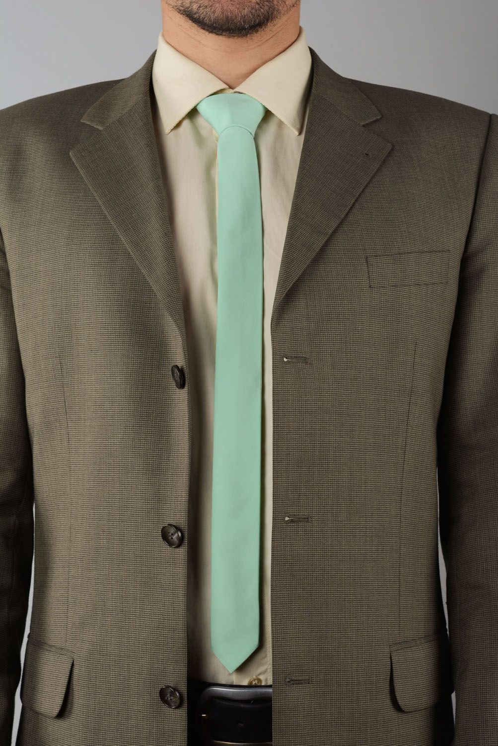 Cravate en lin couleur menthe faite main photo 1