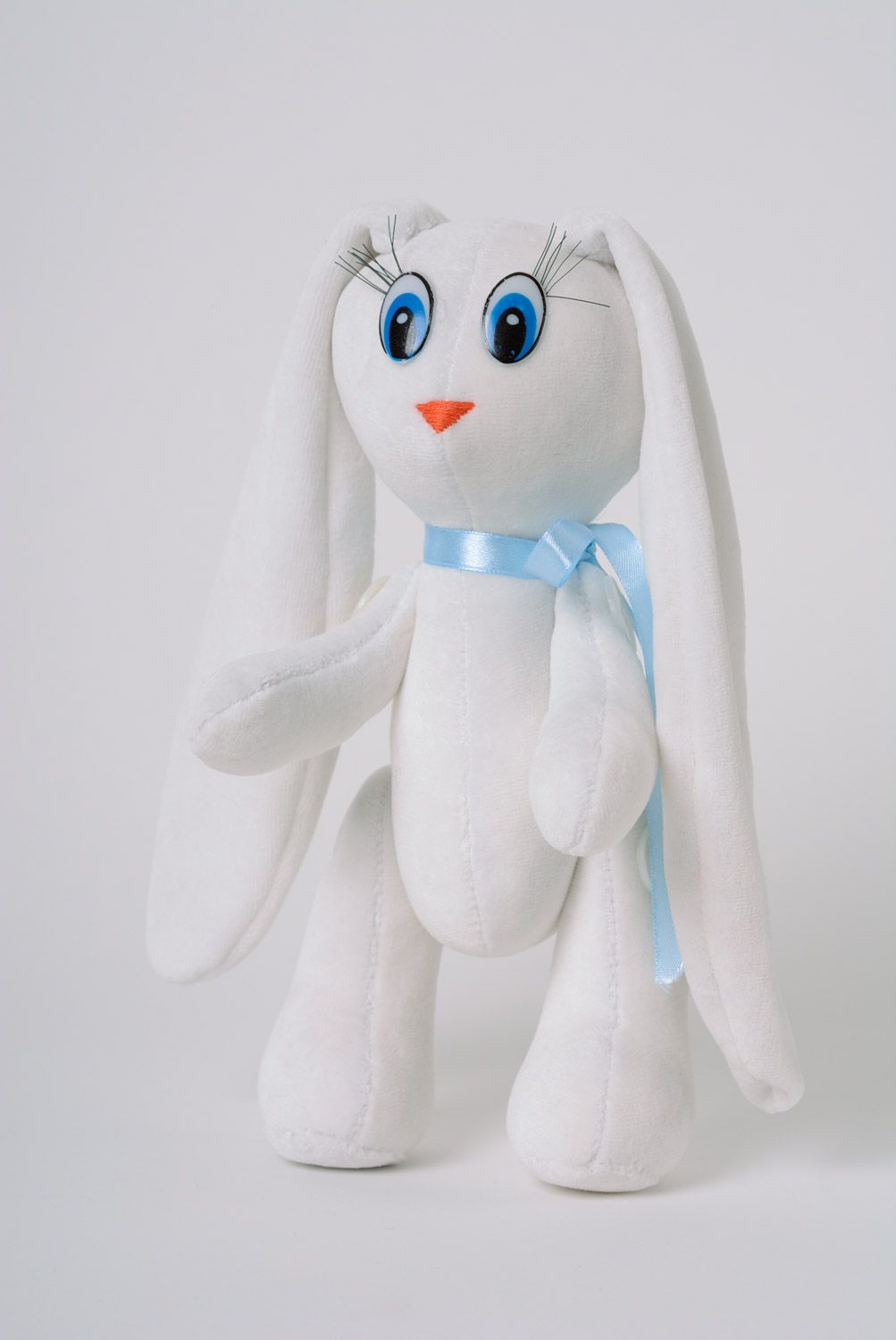 Beautiful white handmade designer fabric soft toy hare with long ears photo 5