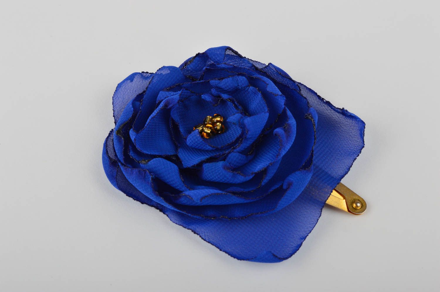 Handmade blue hair clip unusual designer barrette beautiful flower hair clip photo 1