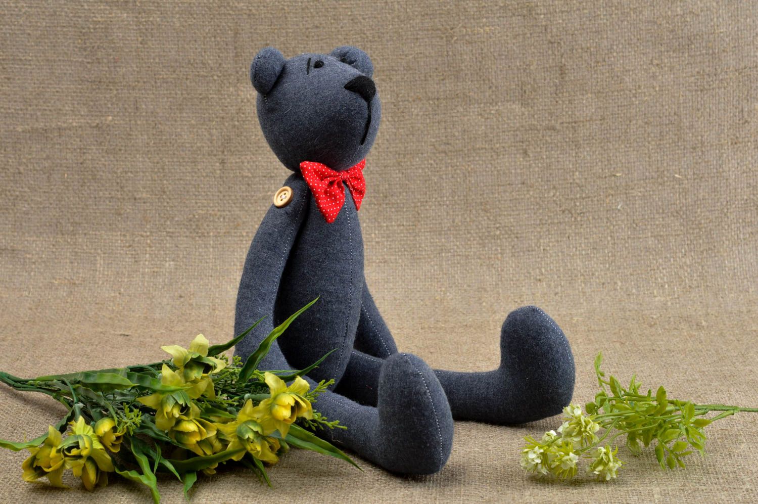 Jouet ours gris Peluche faite main en coton naturel Cadeau pour enfant photo 1