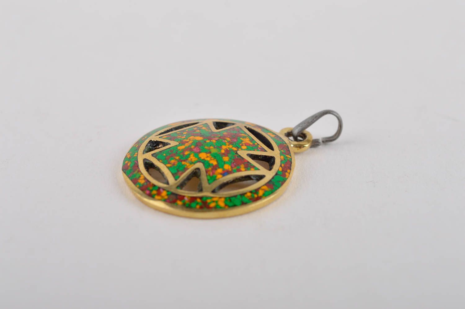 Designer pendant with natural stones handmade brass pendant metal bijouterie photo 3