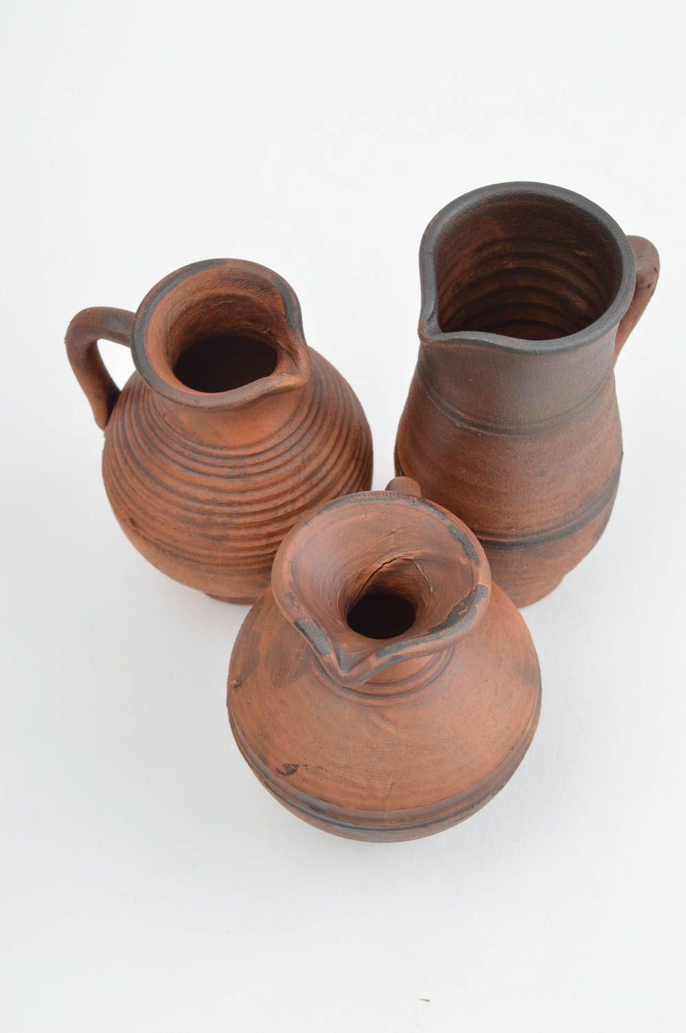 Set of three ceramic lead-free ceramic wine or milk jugs with handles 0,56 lb photo 3