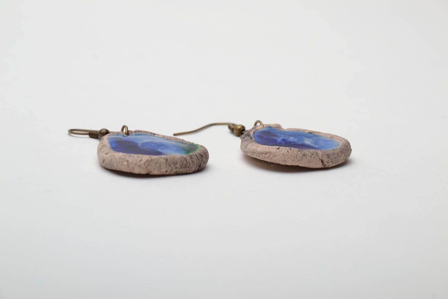 Ceramic earrings with fusing glass and painting photo 3