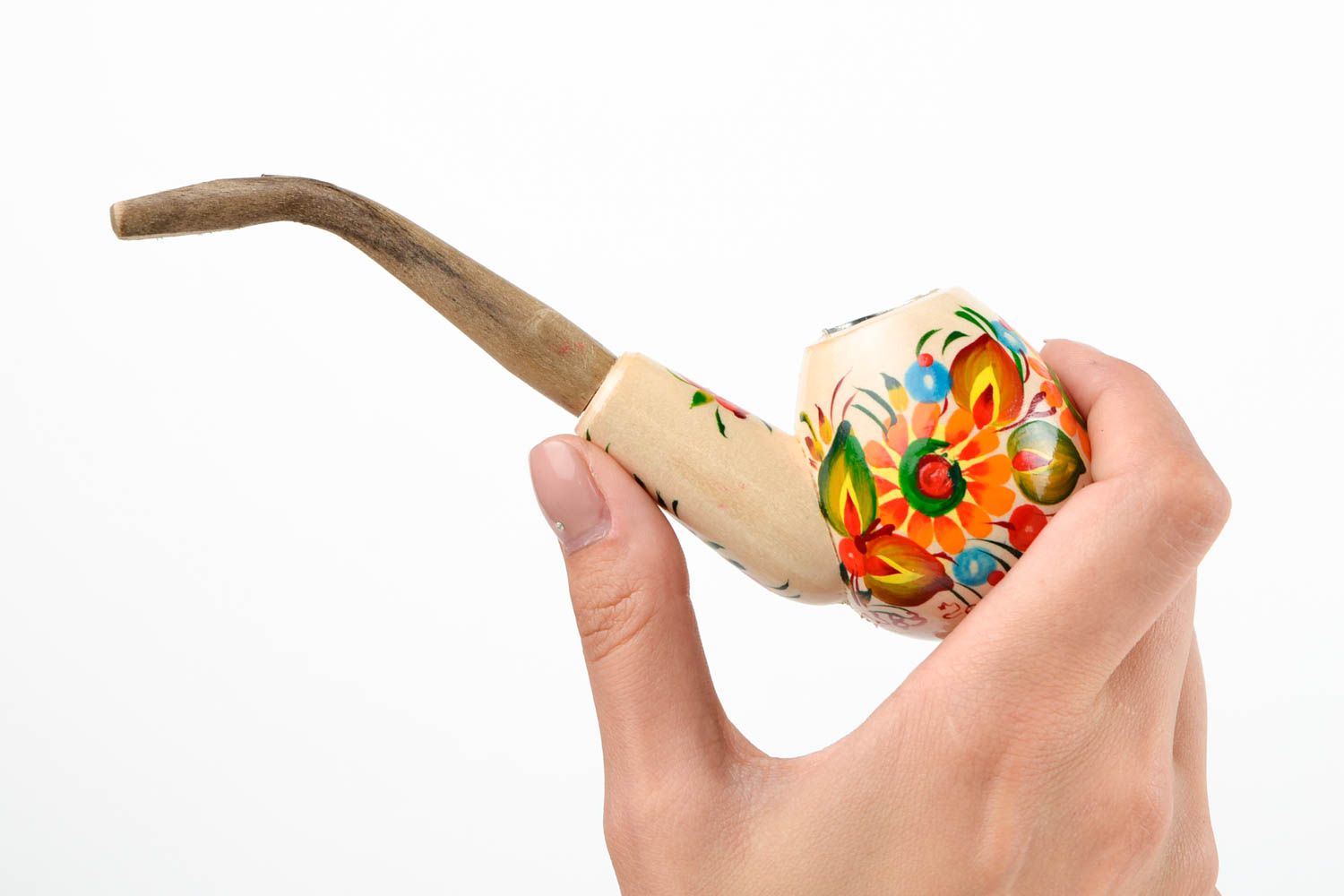 Курительная трубка с росписью хенд мейд трубка для курения деревянный декор фото 2