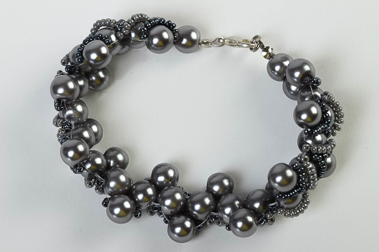 Handmade graues Schmuck Set aus Glasperlen Damen Armband Collier Halskette  foto 4