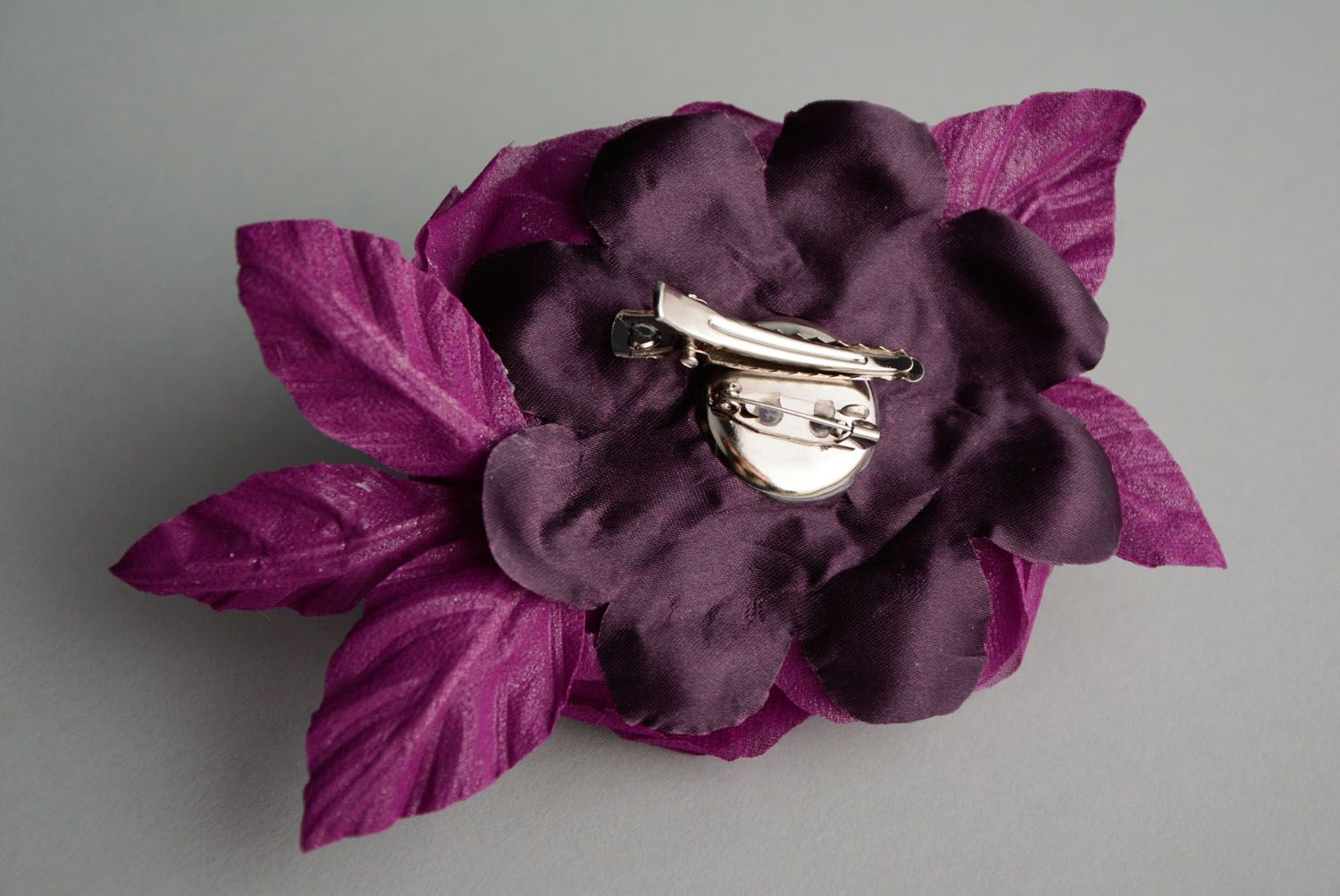 Fabric brooch-hair clip Purple Rose photo 4