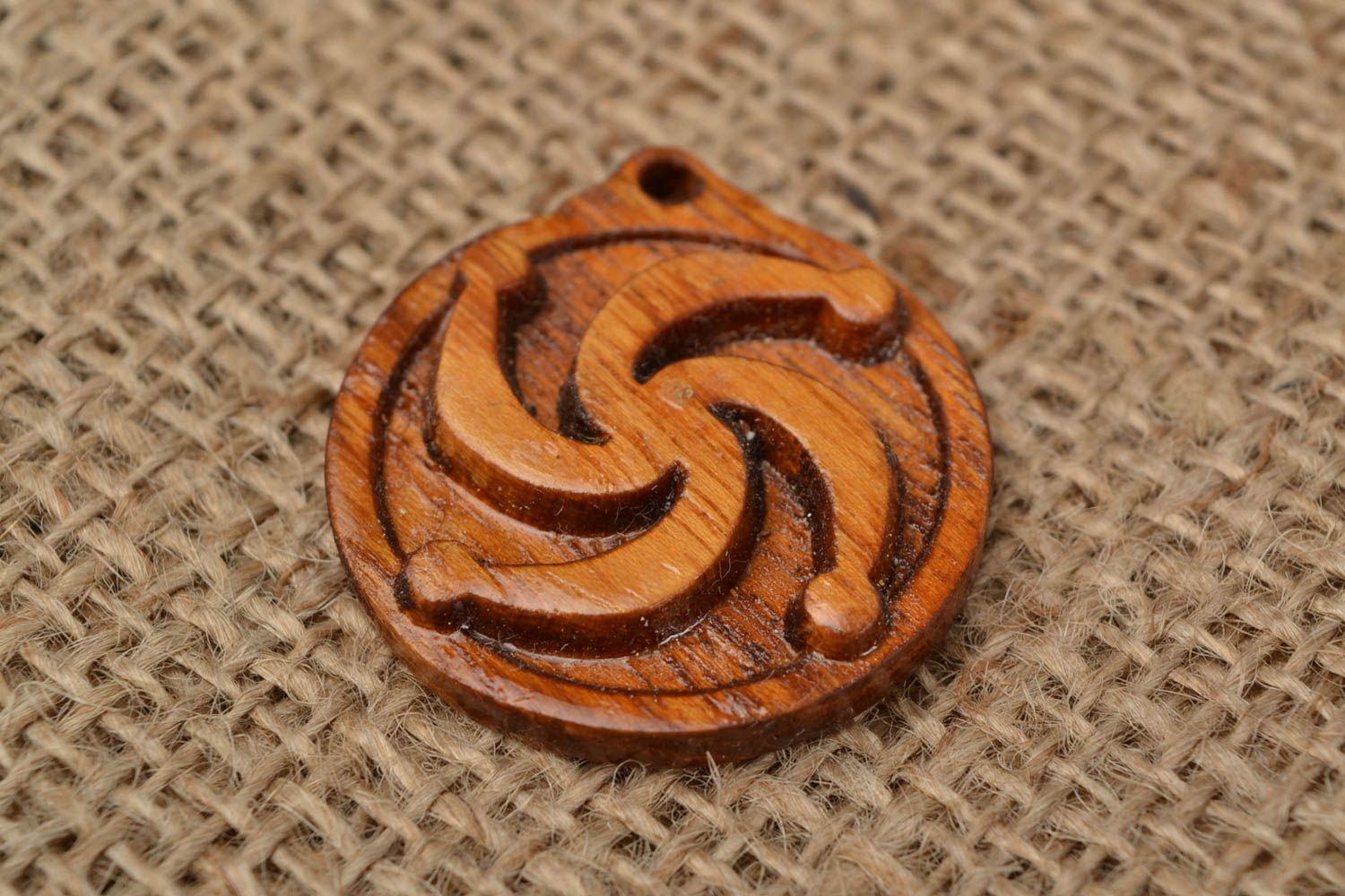 Slavonic handmade designer lacquered amulet pendant made of wood Rod photo 1
