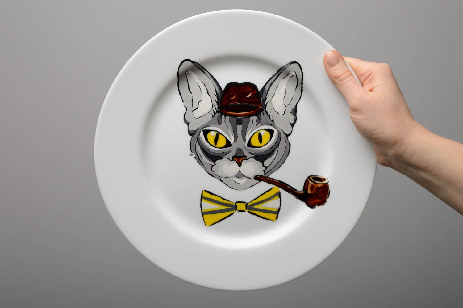 Декоративная тарелка с росписью Кот фото 2