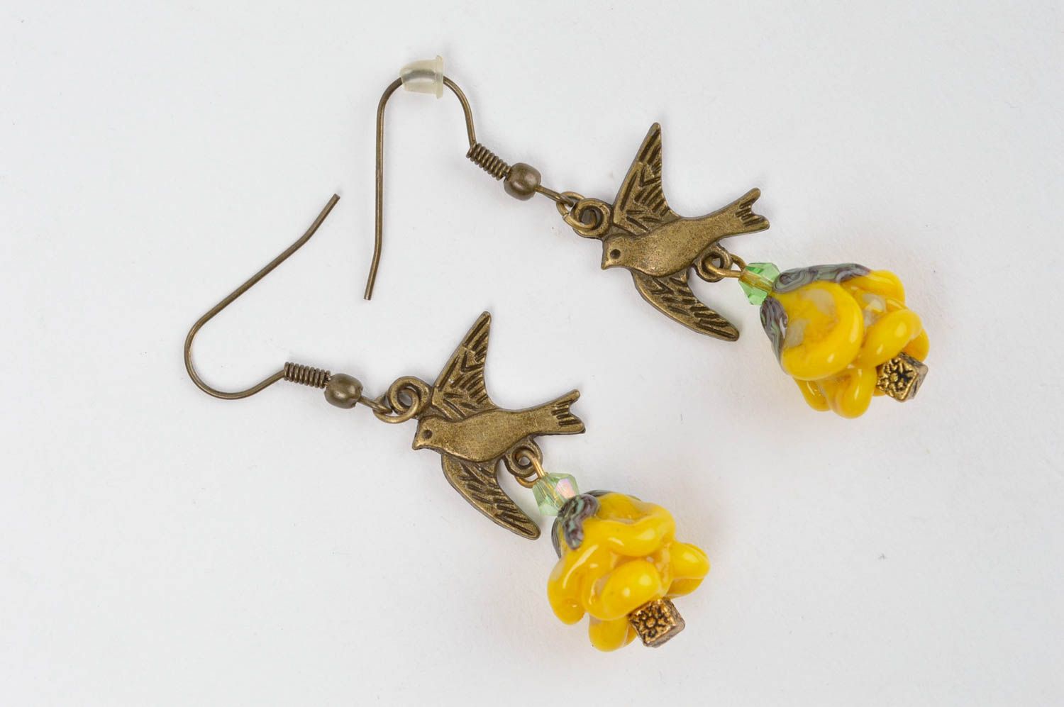 Modische handgemachte Glas Ohrringe Damen Schmuck Accessoire für Frauen in Gelb foto 3