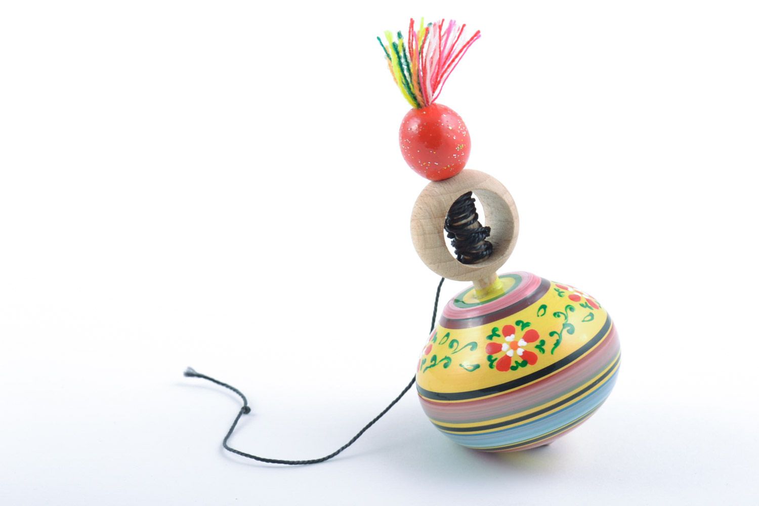 Homemade eco friendly wooden toy spinning top painted with ornaments for kids photo 4