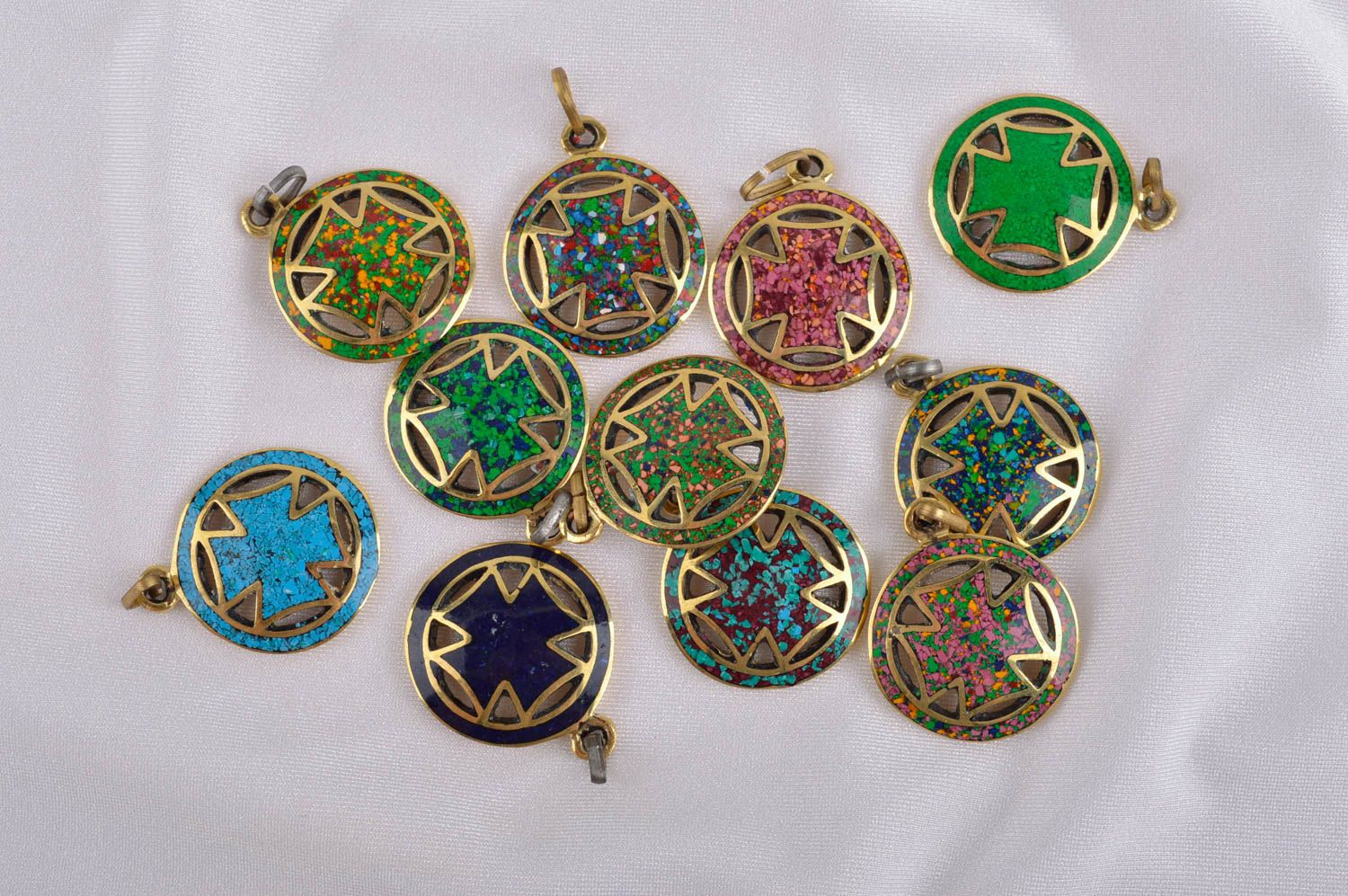 Designer pendant with natural stones handmade brass pendant metal bijouterie photo 1