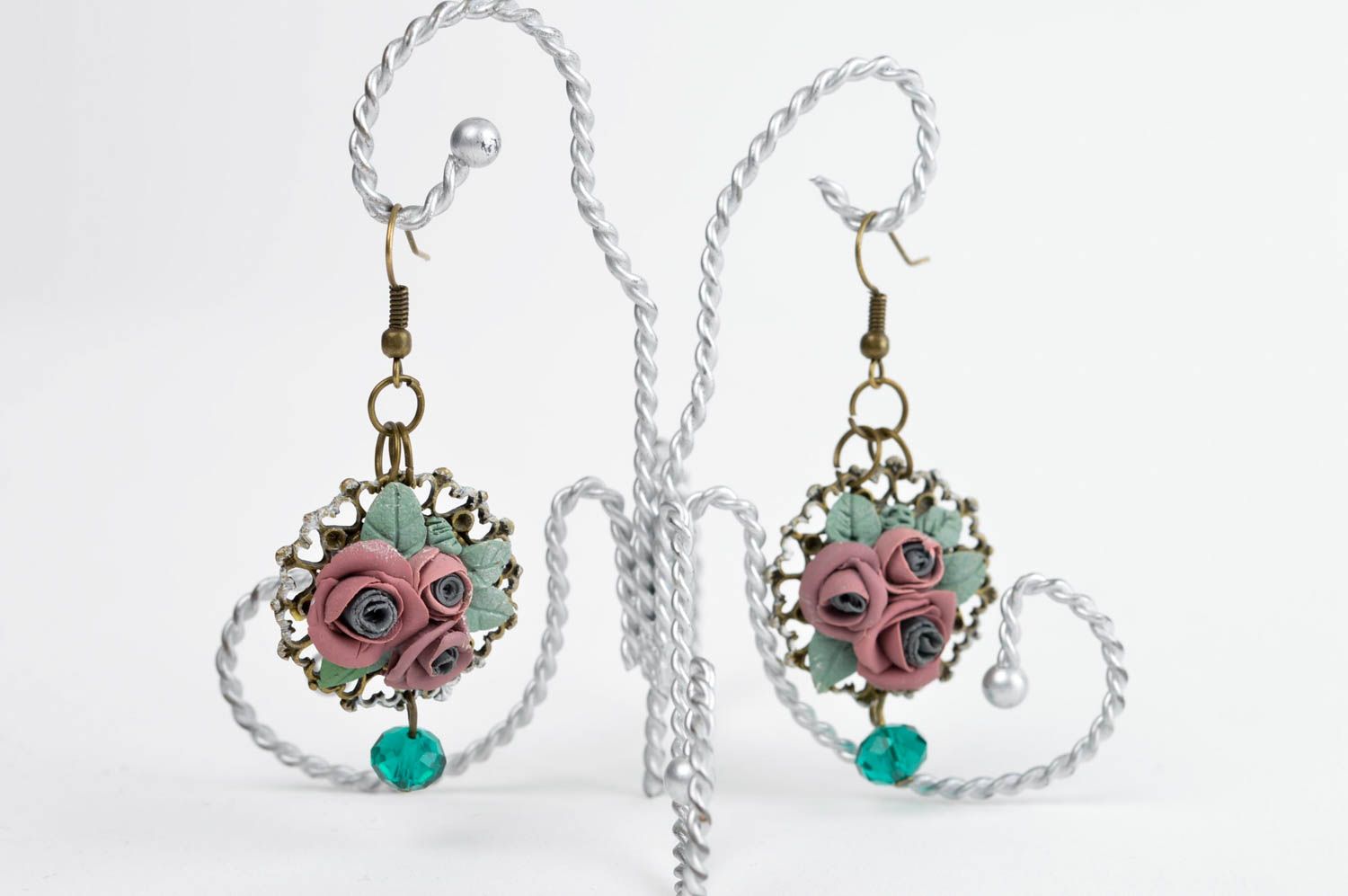 Beautiful handmade plastic earrings floral dangle earrings cool jewelry photo 1