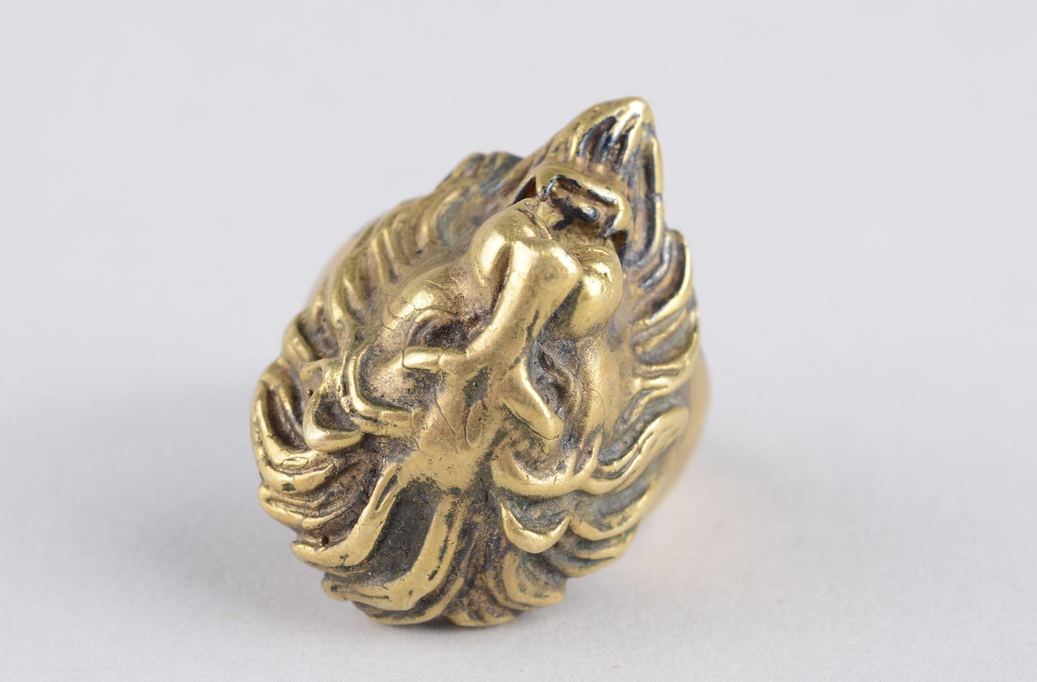 Кольцо ручной работы металлическое украшение женское кольцо с львиной мордой фото 2