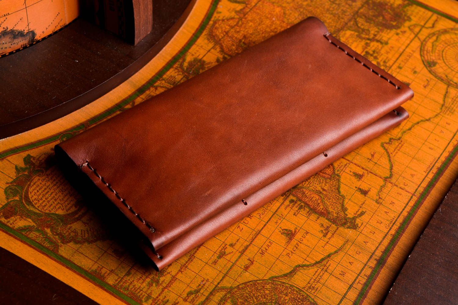 Кожаный кошелек ручной работы мужское портмоне аксессуар для мужчин коричневый фото 1