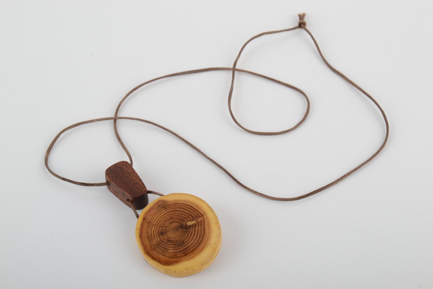 Handmade designer carved wooden neck pendant coated with varnish for women photo 4
