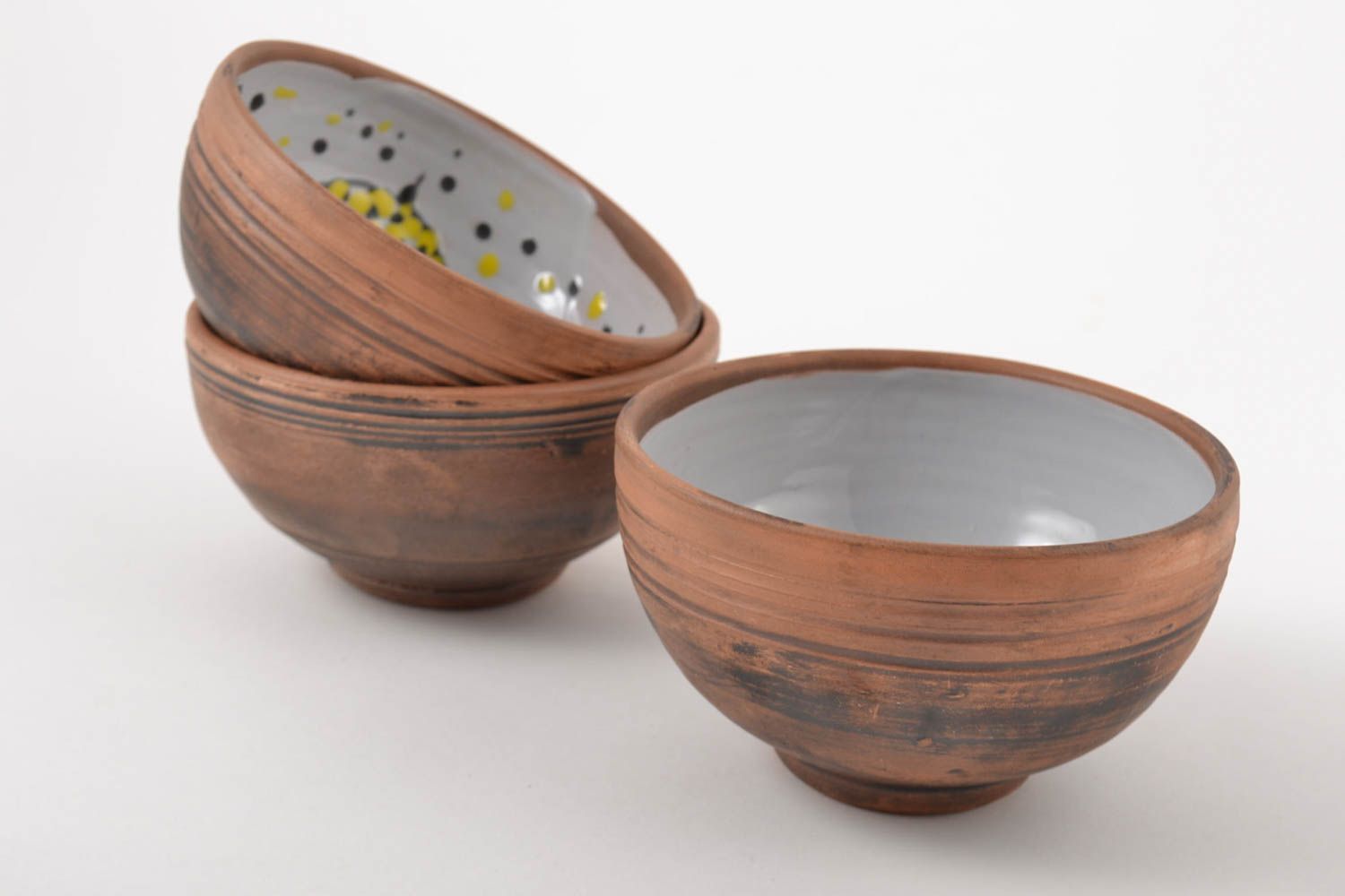 Керамические тарелки ручной работы глиняная посуда расписные тарелки 3 штуки фото 4