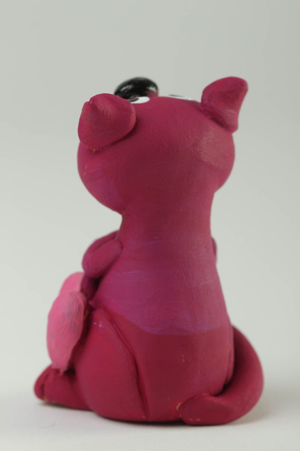 Handmade ceramic figurine unusual pink cat stylish designer statuette photo 4