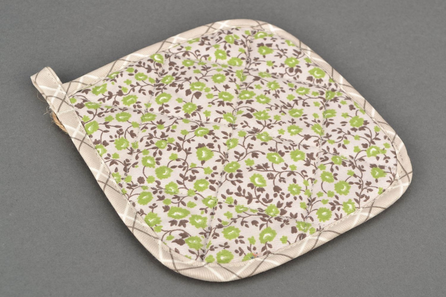 Manique en tissu de cuisine carrée à fleur faite main photo 3