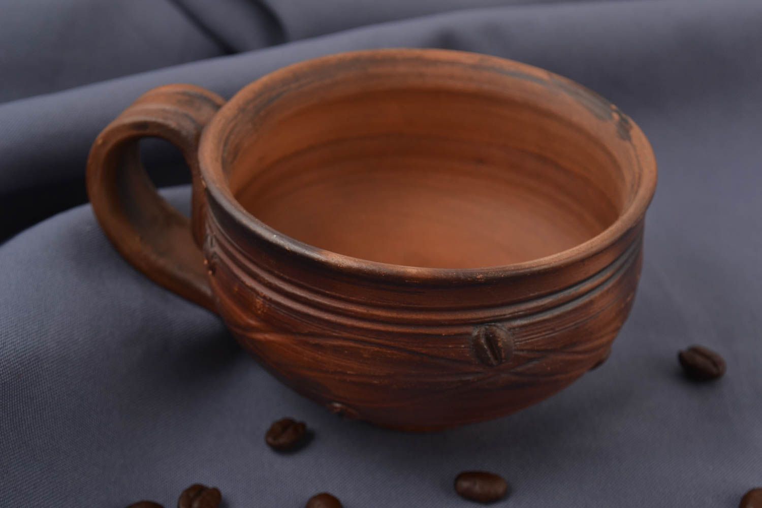 7 oz ceramic clay wide coffee cup with handle in brown color photo 1