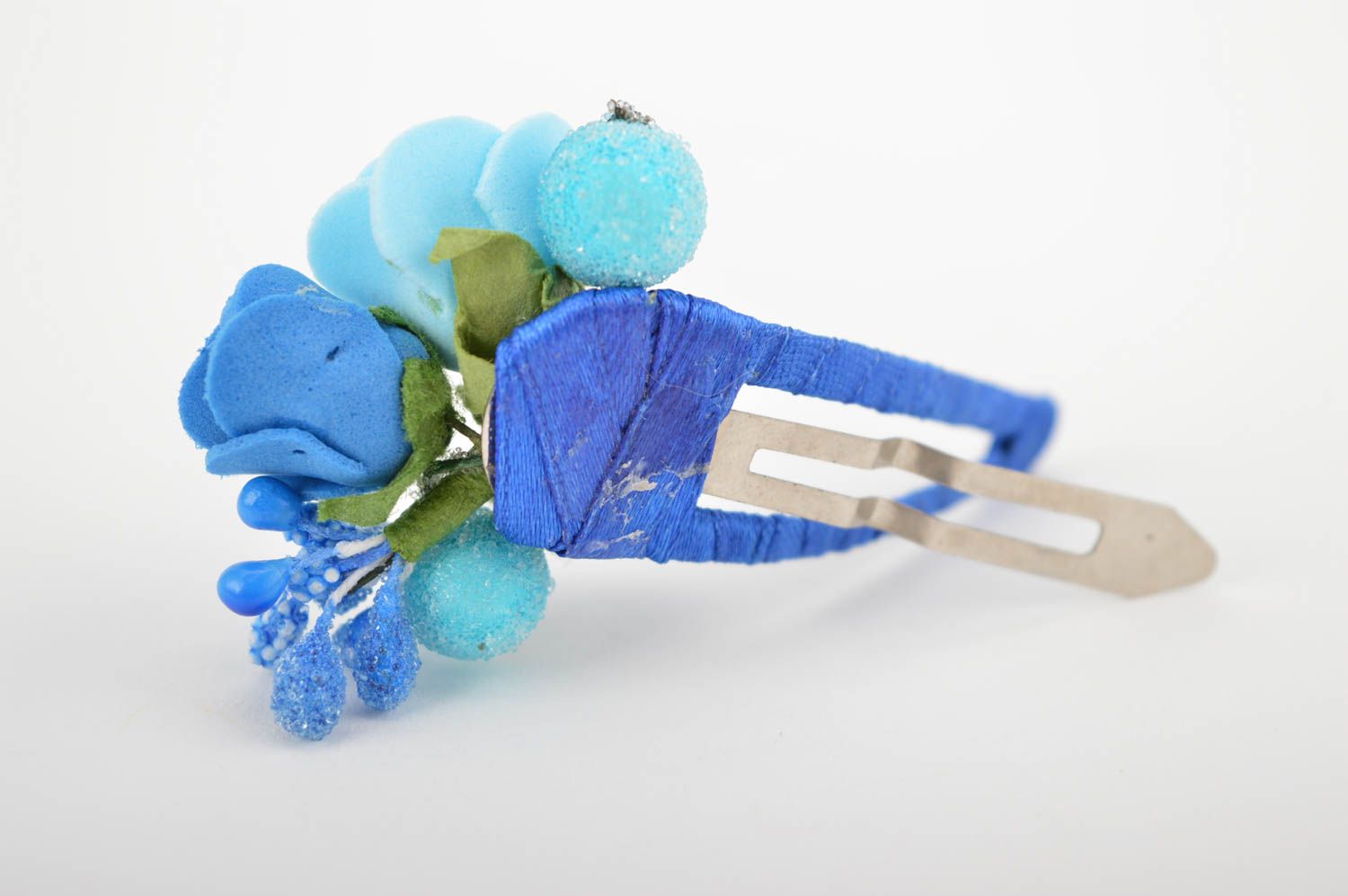 Аксессуар для волос украшение ручной работы заколка с цветами голубыми и синими фото 4