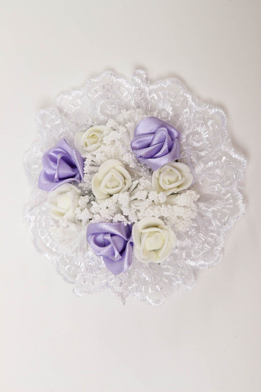 Handgefertigt Damen Modeschmuck Haarspange Blume Accessoire für Haare weiß lila foto 2