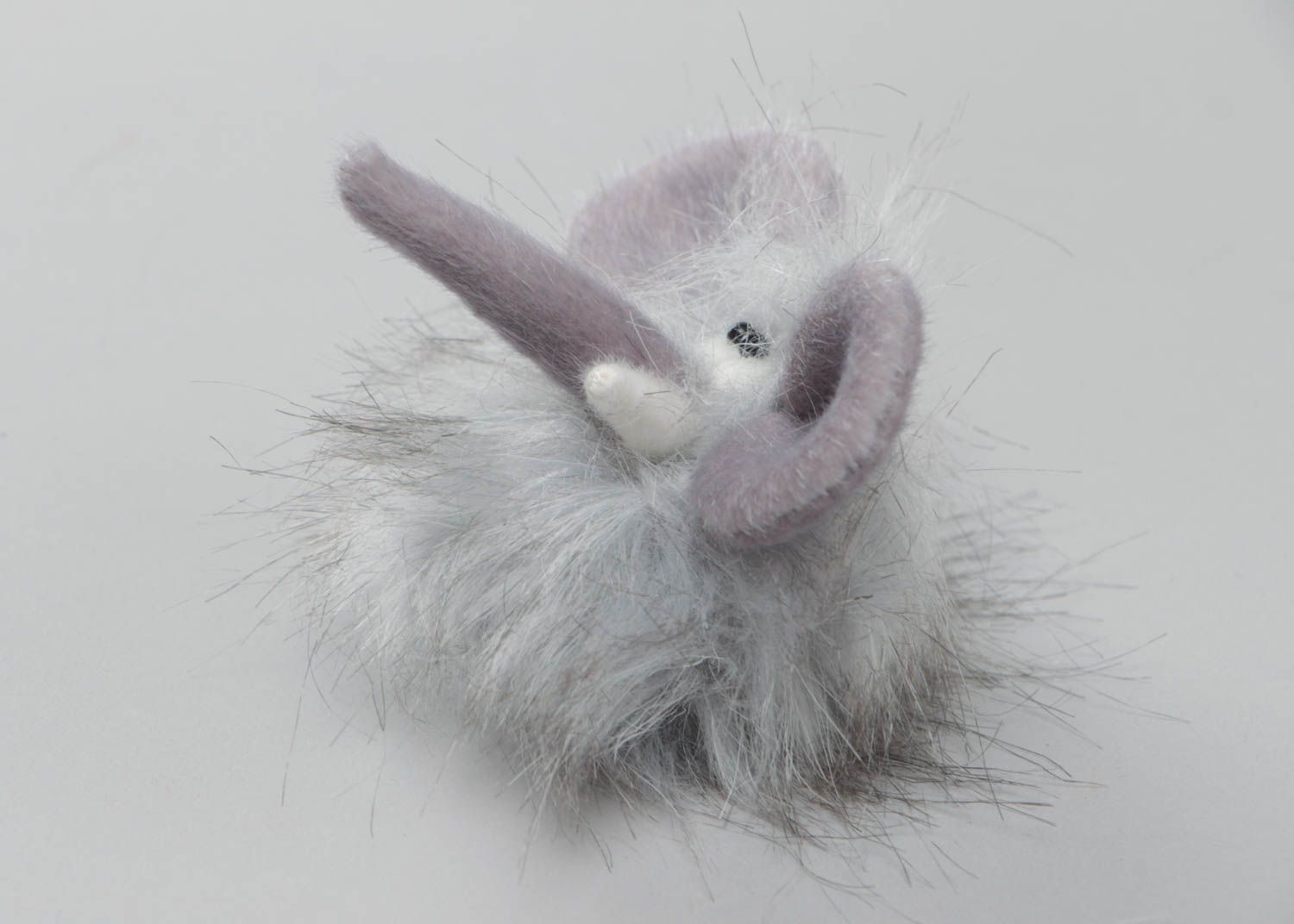 Handmade small soft animal finger puppet sewn of faux fur funny elephant photo 2