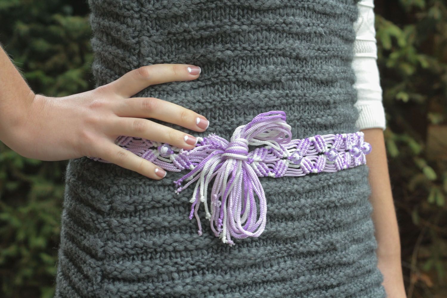 Плетеный пояс фиолетового цвета фото 1