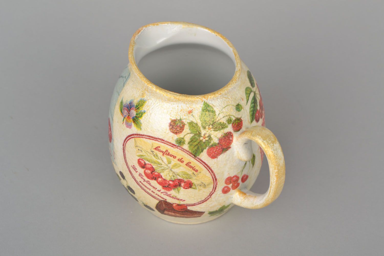 8 oz ceramic creamer jug with handle and decoupage design 0,5 lb photo 5