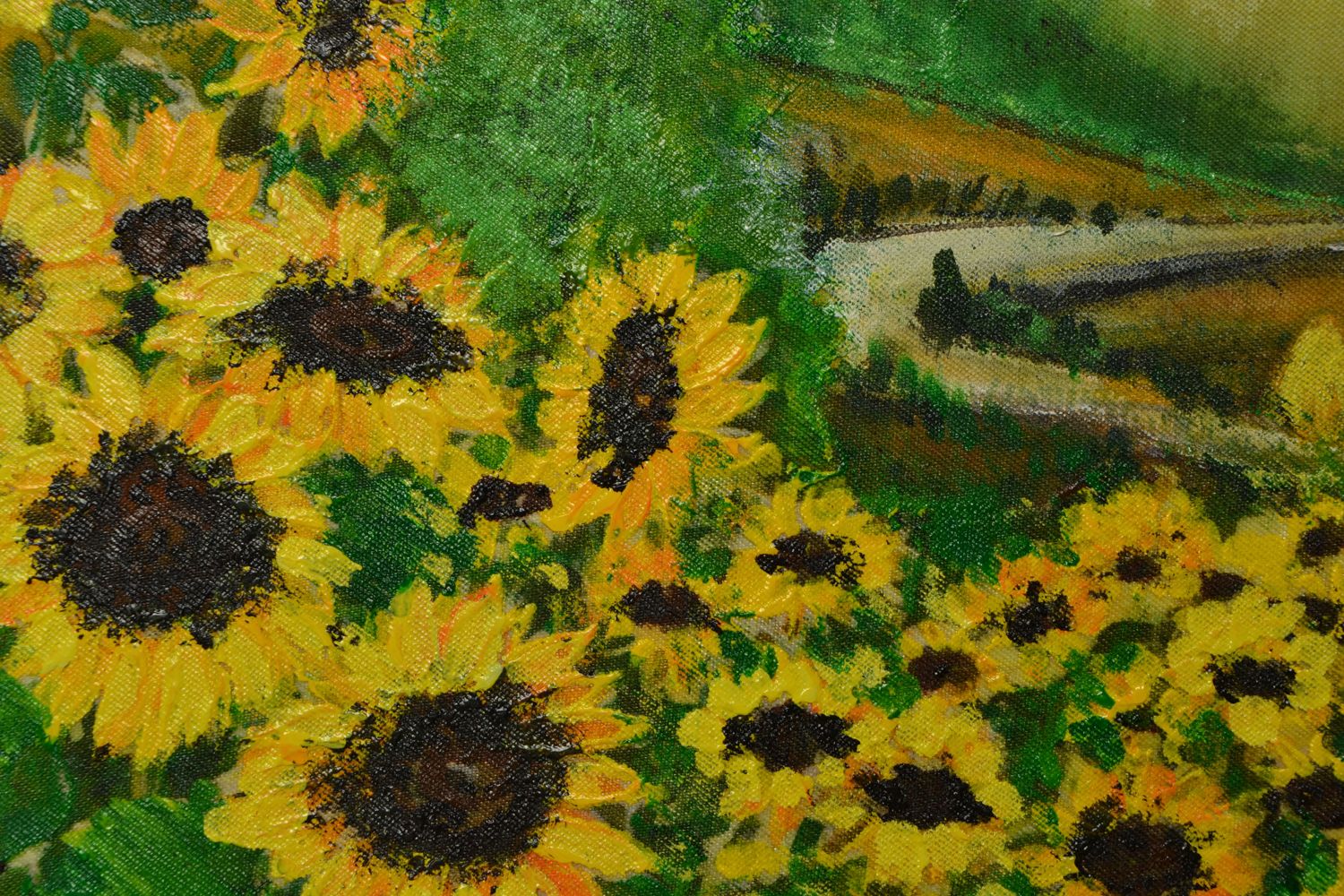 Acrylic painting on chiffon cloth Sunflowers Field photo 3