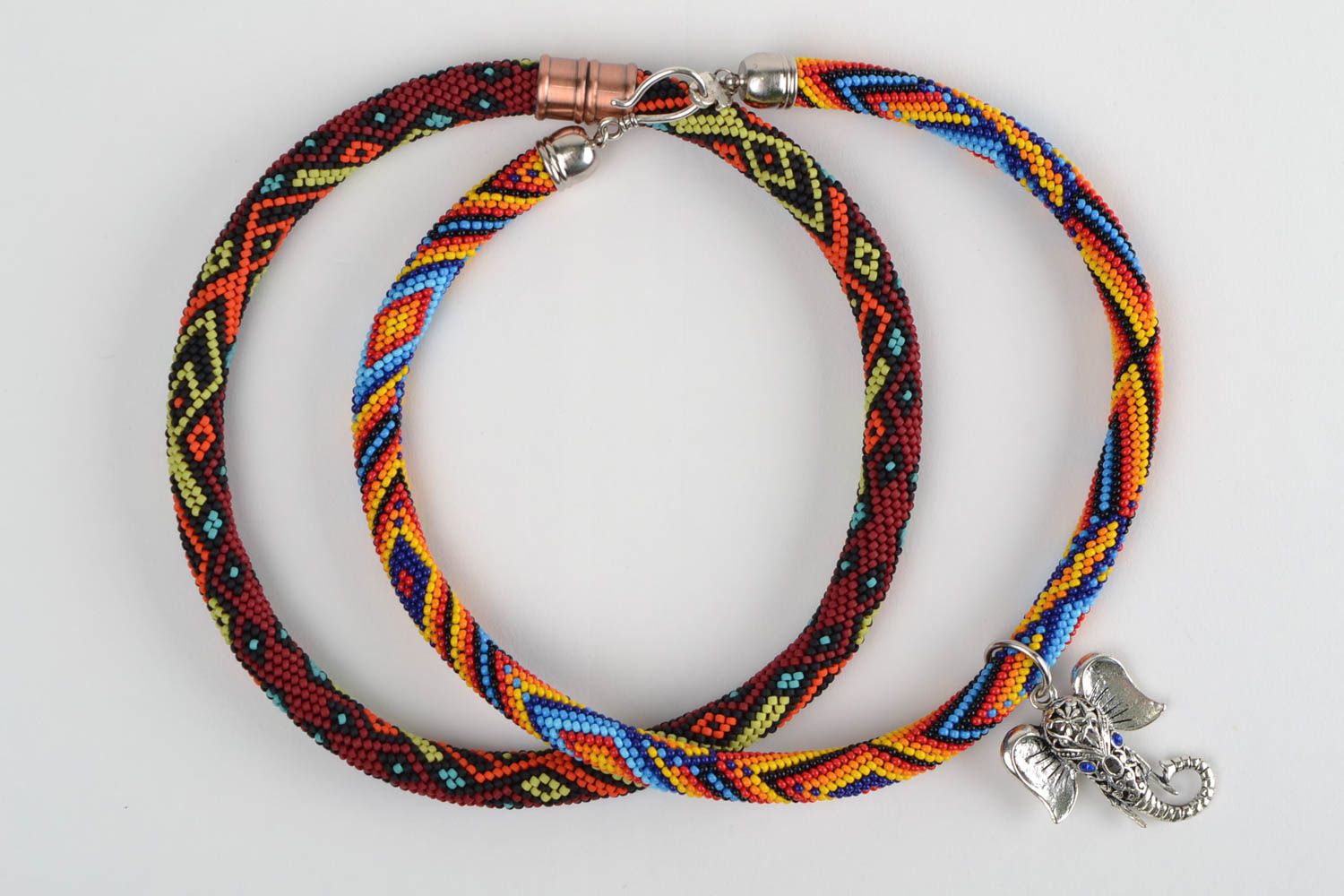 Beautiful handmade beaded cord necklaces in Indian style 2 pieces Elephant photo 2
