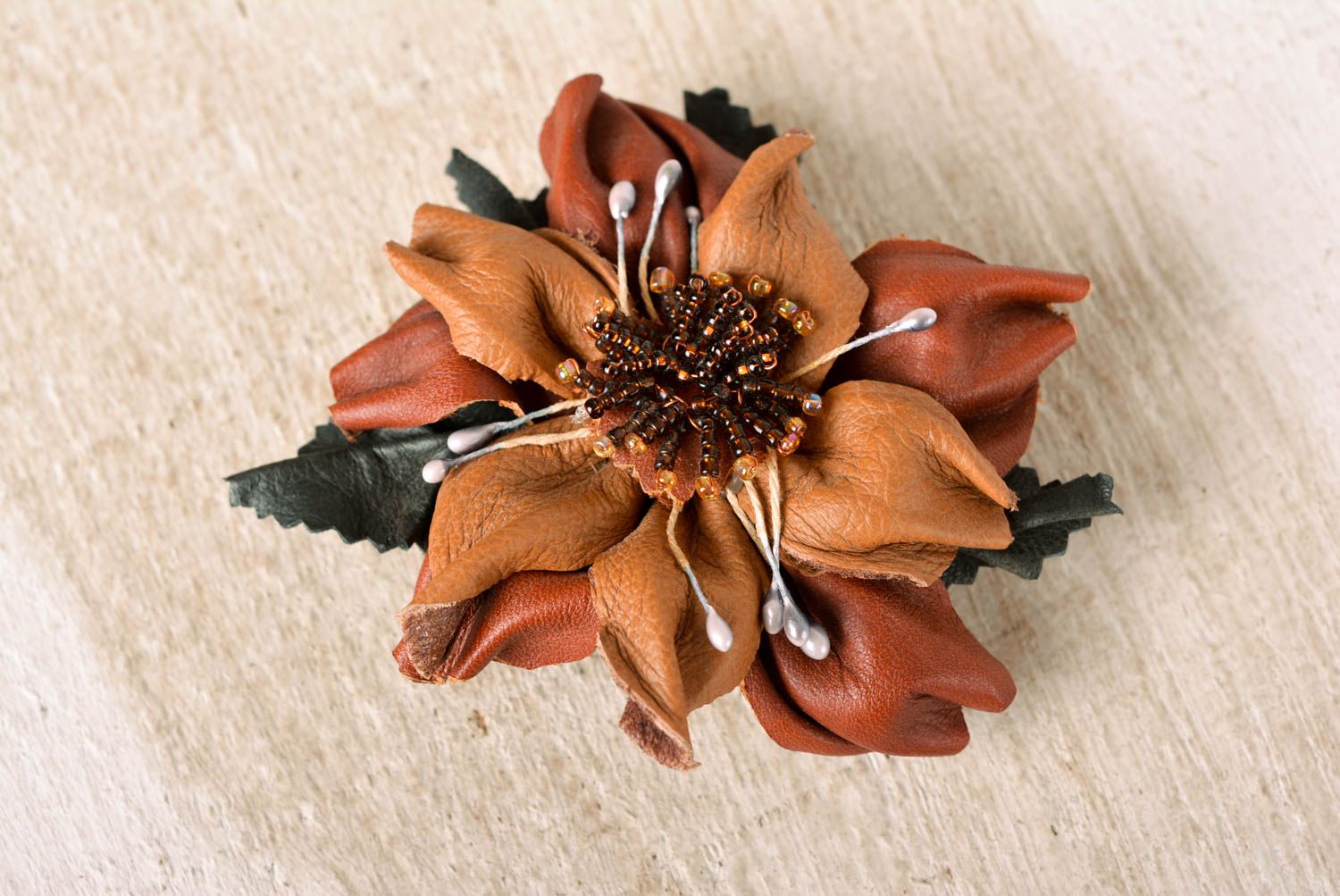 Designer jewelry handmade leather goods flower brooch hair clip gifts for mom photo 1