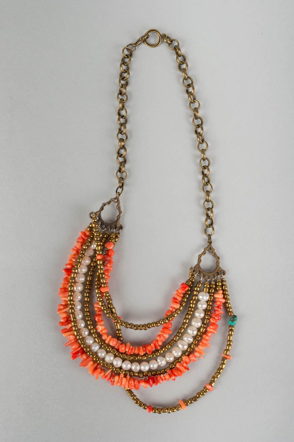 Damen Halskette aus echten Steinen mit Korallen Perlen handmade Designer Kette foto 2
