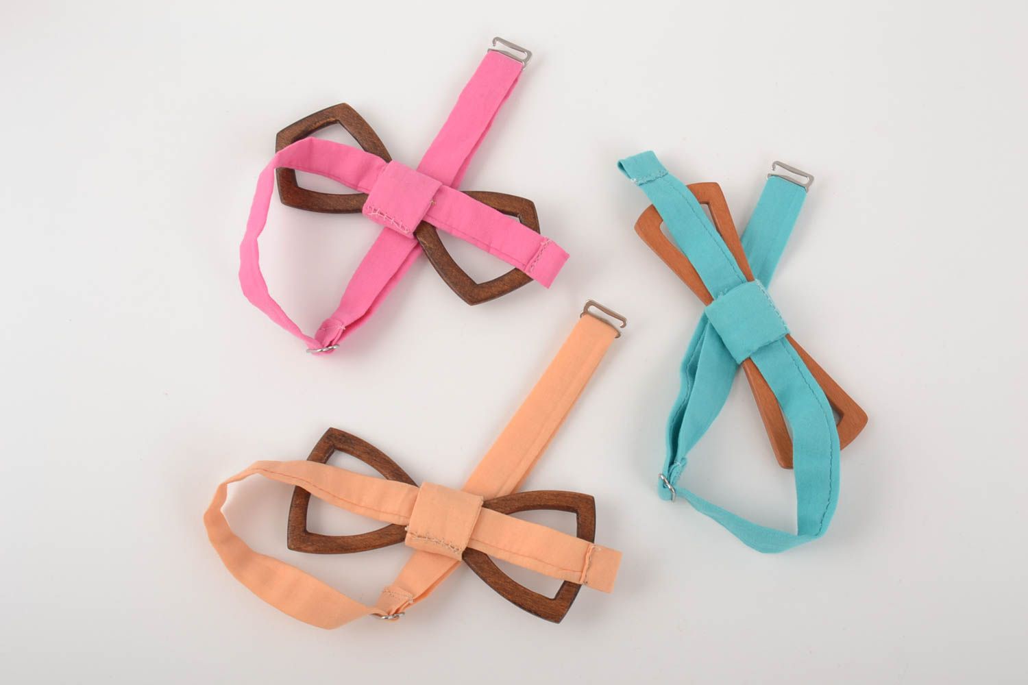 Set of 3 handmade unusual beautiful designer wooden bow ties colorful photo 4