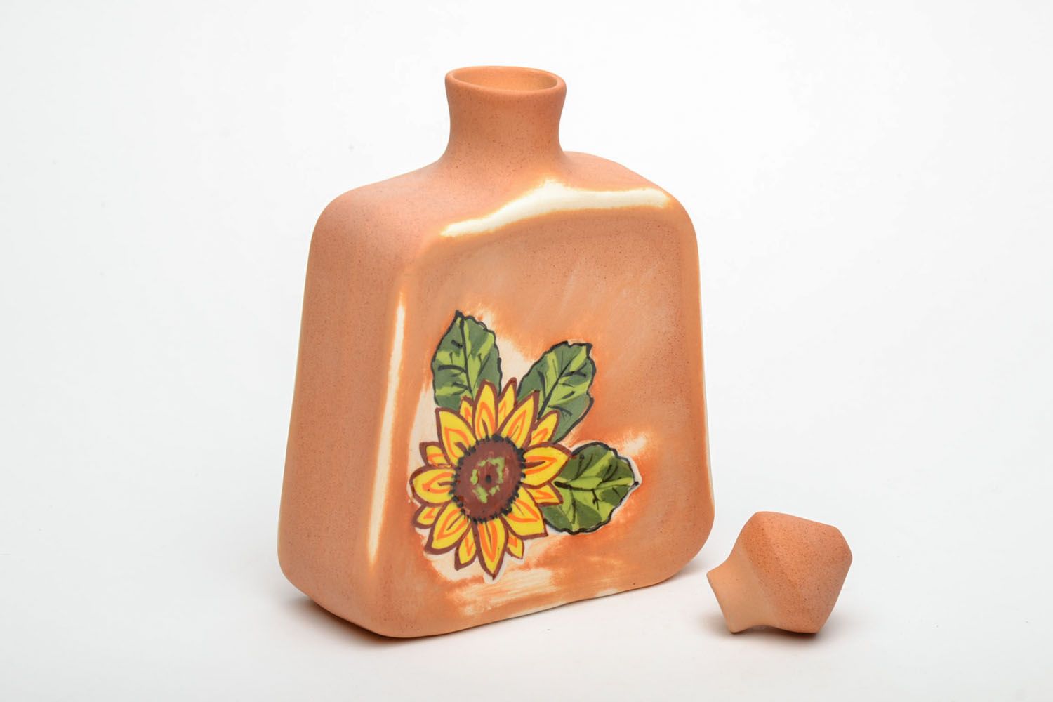 12 oz handmade ceramic glazed square shape wine carafe with sunflower pattern 1,3 lb photo 4