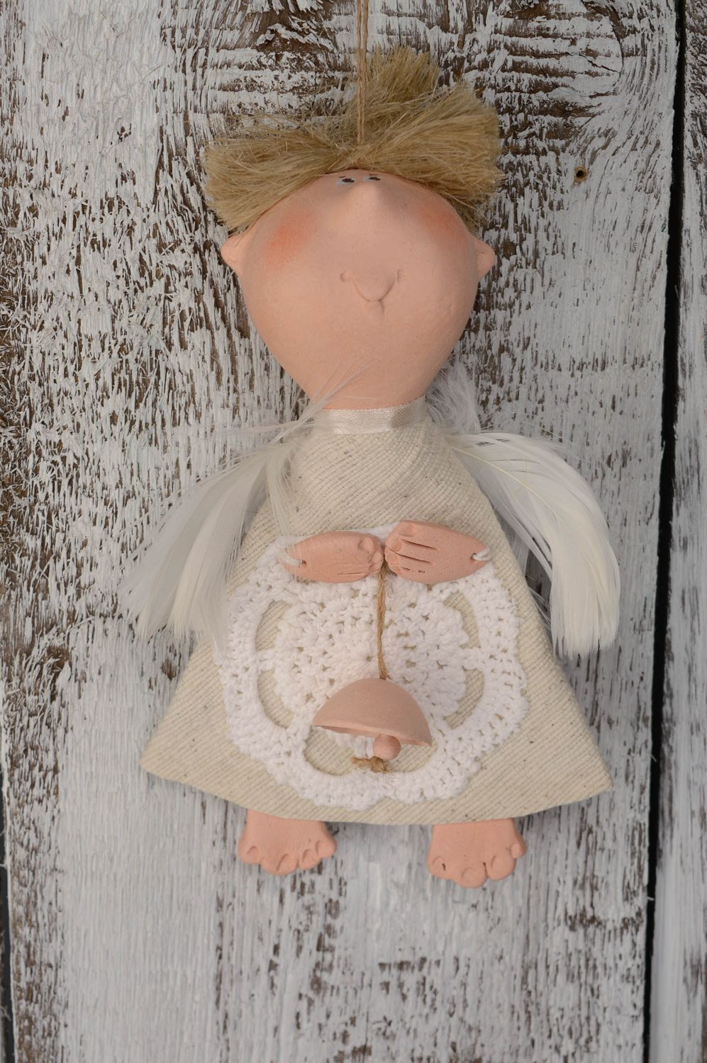 Interior decoration made of clay and burlap Angel photo 1