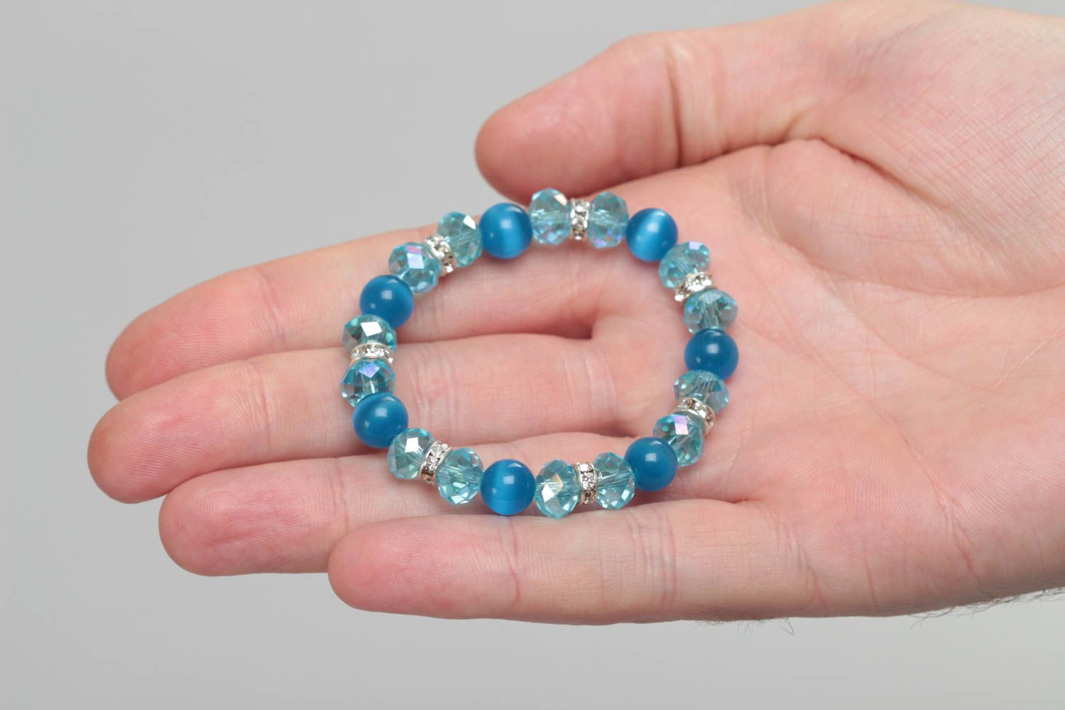 Handmade children's wrist bracelet with glass and crystal beads stretchy photo 5