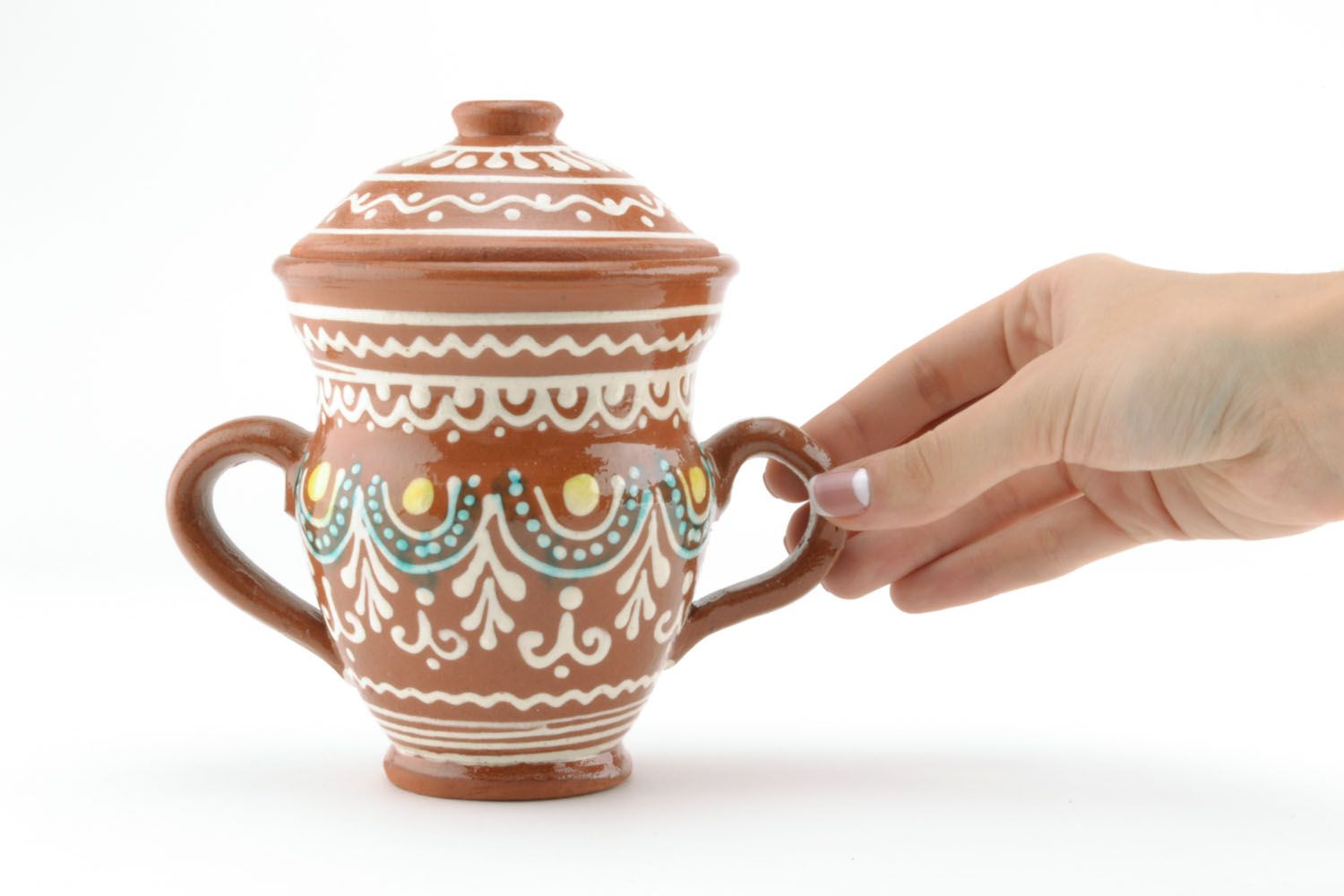 12 oz ceramic handmade pitcher pot with two handles 1 lb photo 2