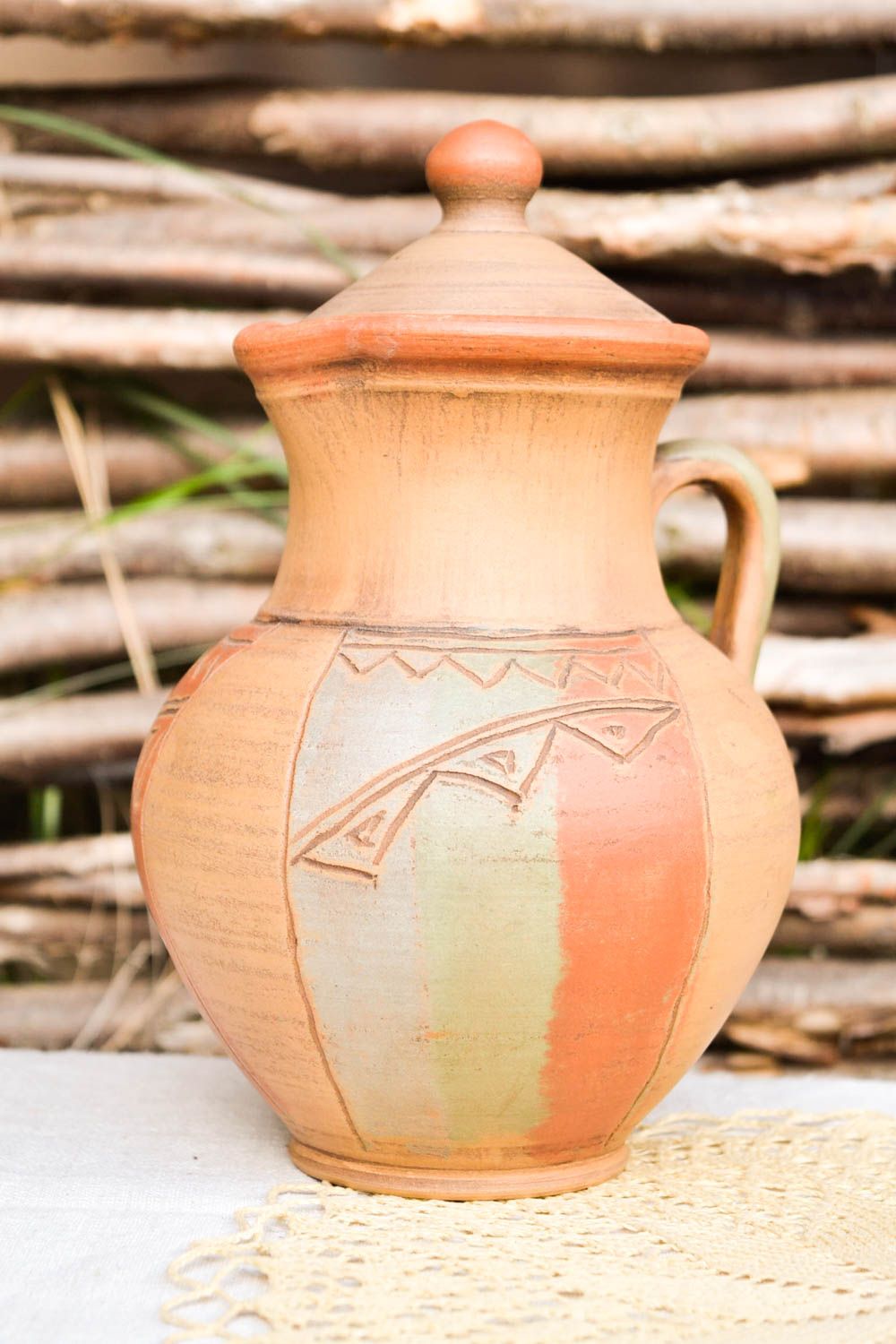 Cruche vin fait main Carafe vin en argile design Vaisselle ethnique pour maison photo 1