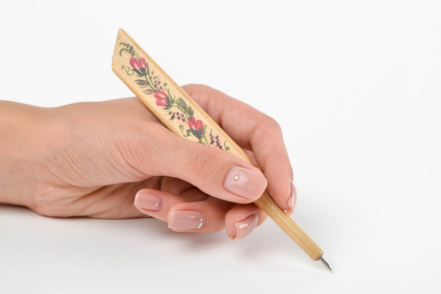 Красивая ручка подарок ручной работы этнический сувенир с петриковской росписью фото 2