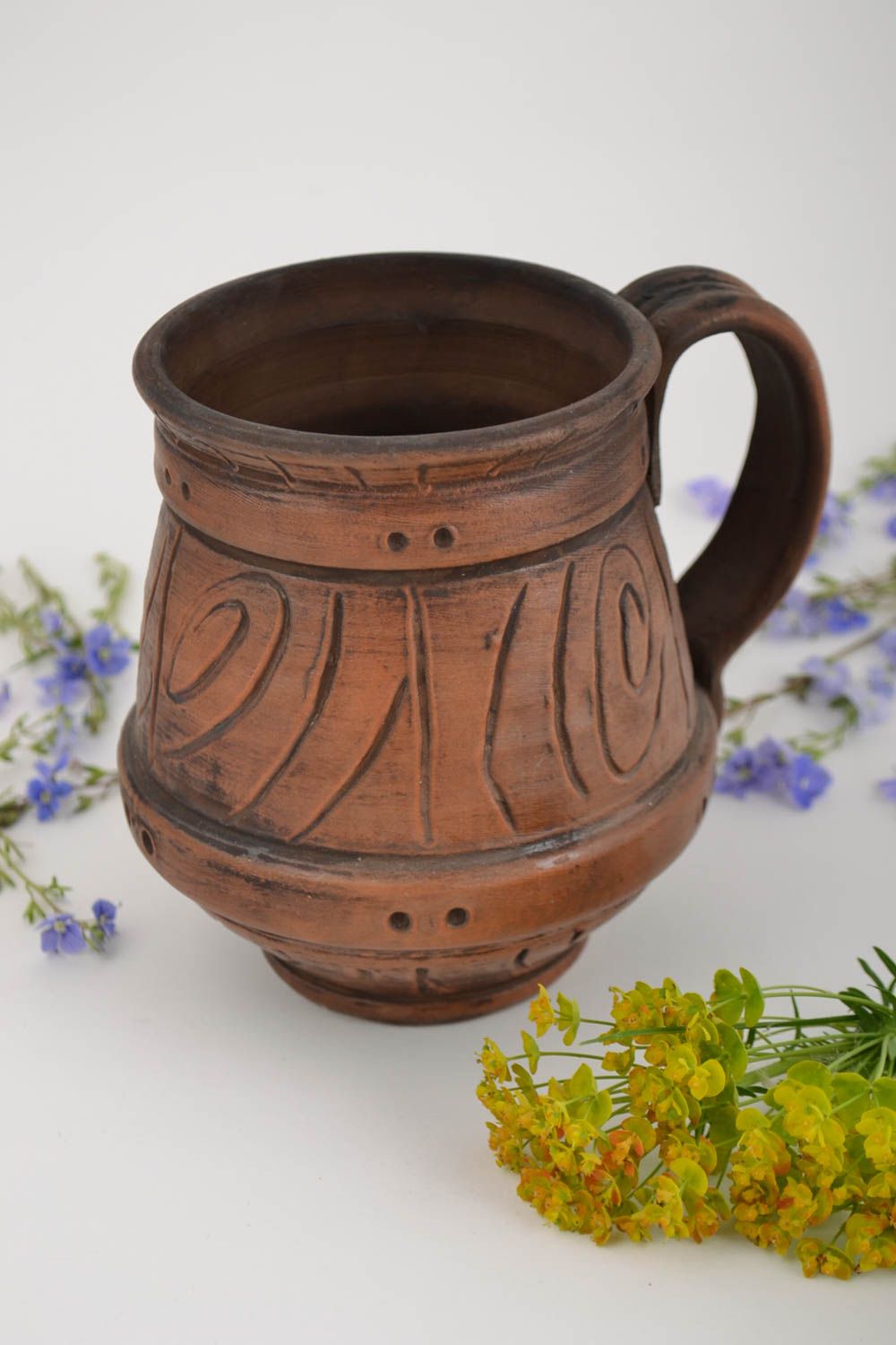Beautiful design handmade clay beer mug kilned with the use of milk 700 ml photo 1