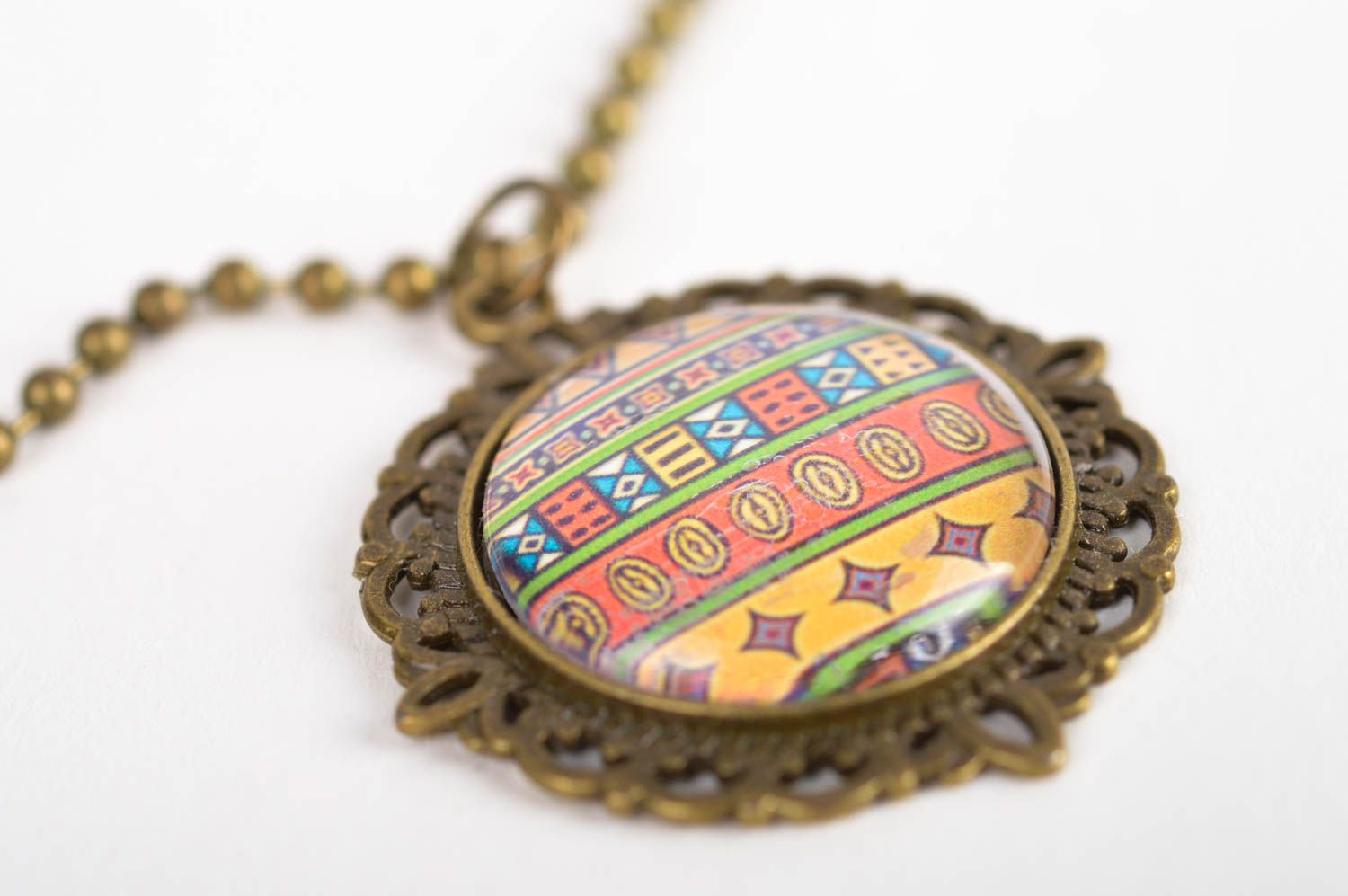 Handmade vintage jewelry metal pendant with print delicate pendant for women photo 4