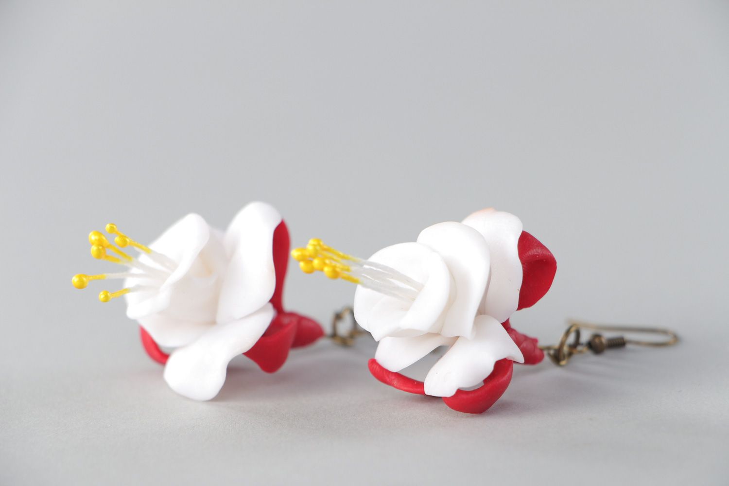 Beautiful festive handmade floral earrings molded of polymer clay for women photo 3