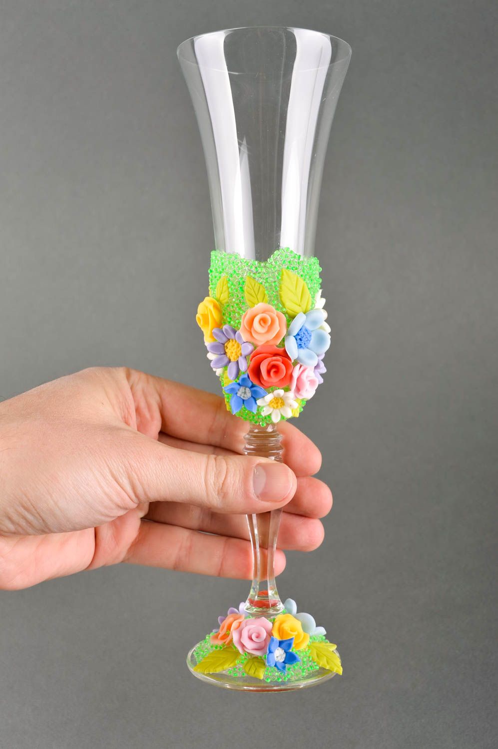 Свадебные бокалы ручной работы свадебные фужеры красивые бокалы с яркими цветами фото 5