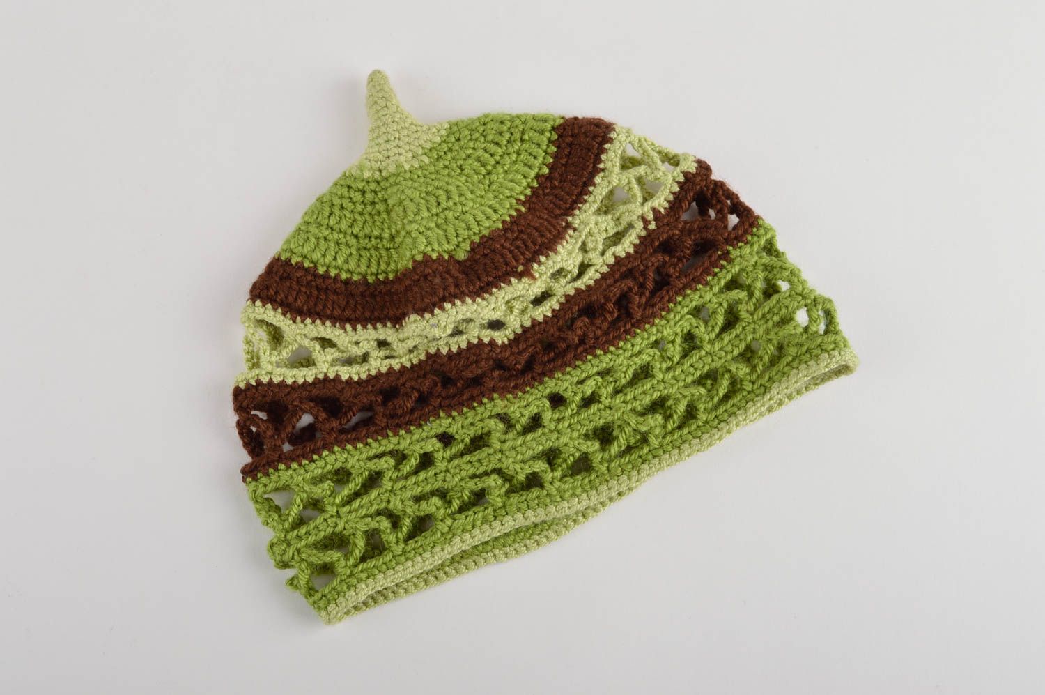 Bonnet tricot Chapeau fait main ajouré vert de fils de coton Vêtement femme photo 2