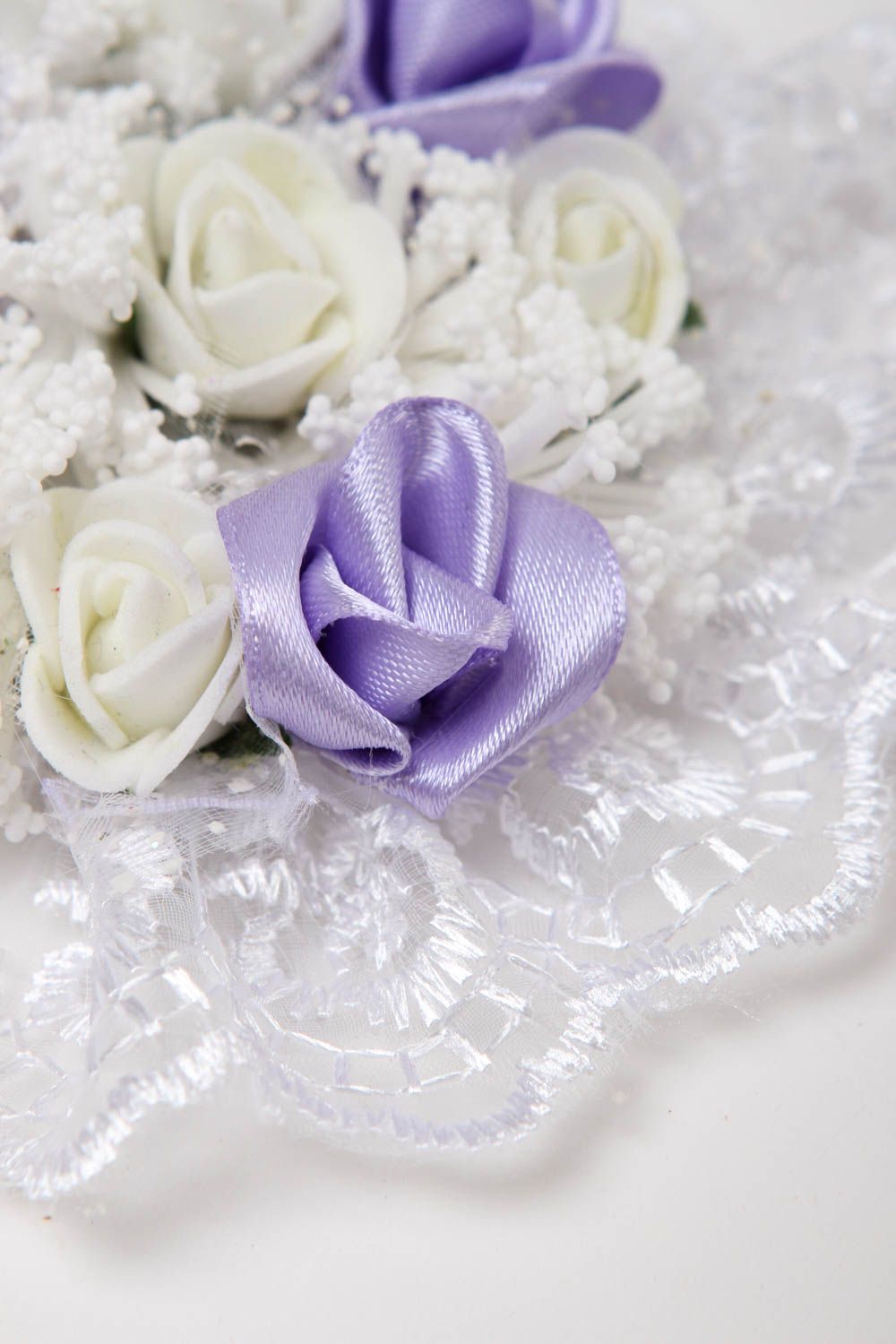 Handgefertigt Damen Modeschmuck Haarspange Blume Accessoire für Haare weiß lila foto 3