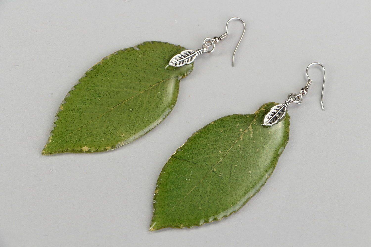 Earrings with epoxy Leaves of elm photo 1