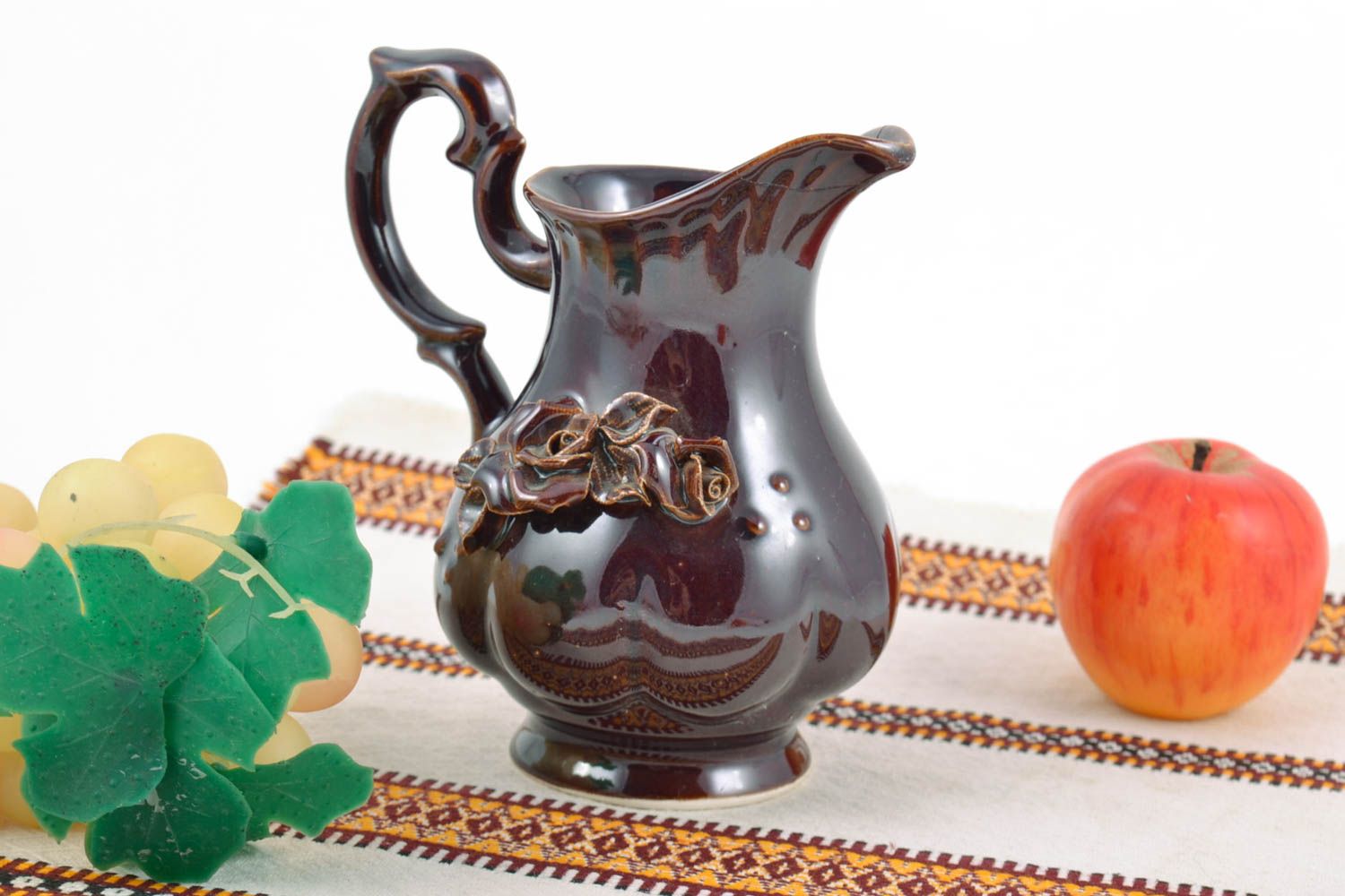 12 oz ceramic porcelain coffee jug with handle  in dark brown color 0,5 lb photo 1