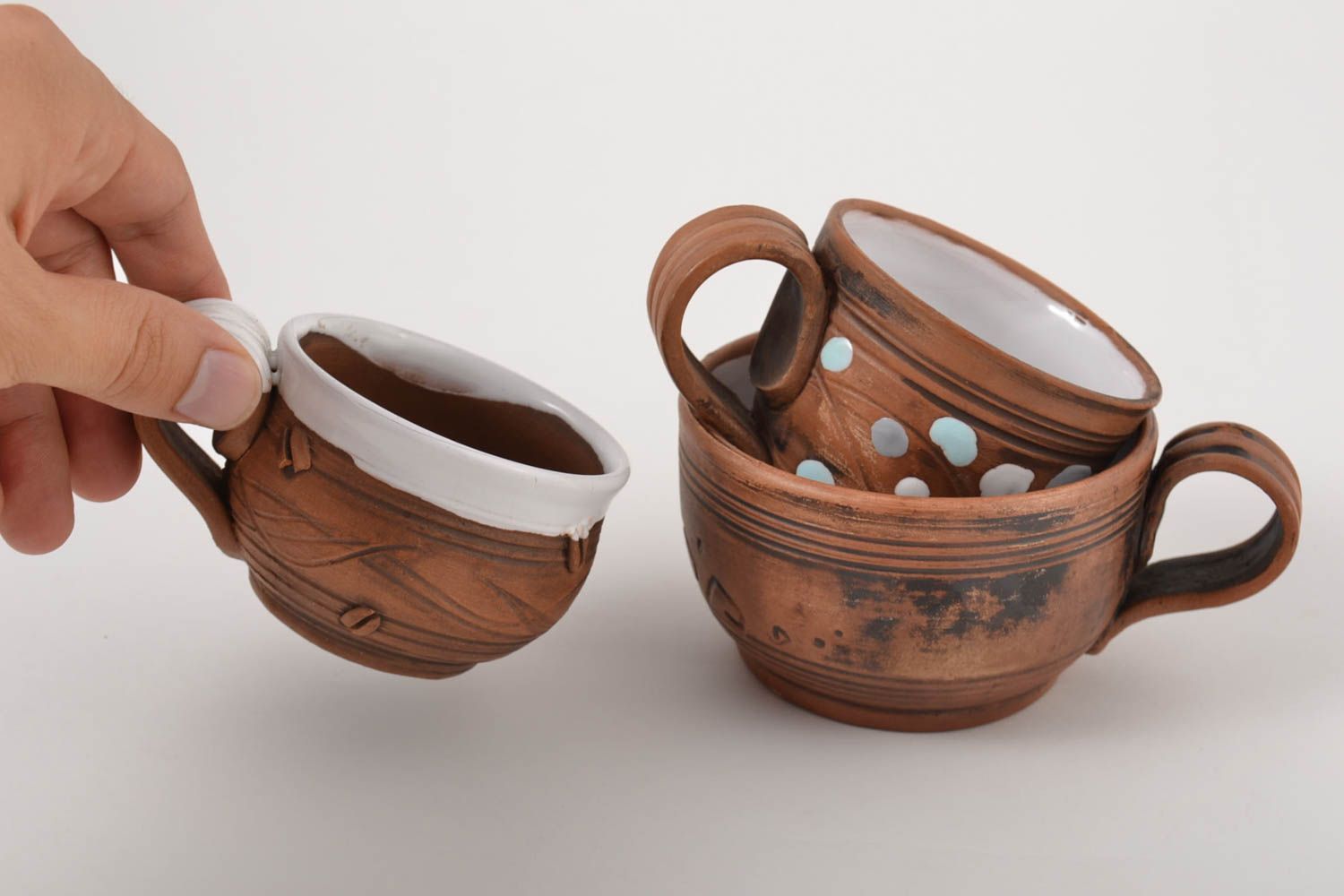 Set of 3 three handmade ceramic coffee cups of 3 oz, 5 oz, and 8 oz, 1,19 lb photo 2